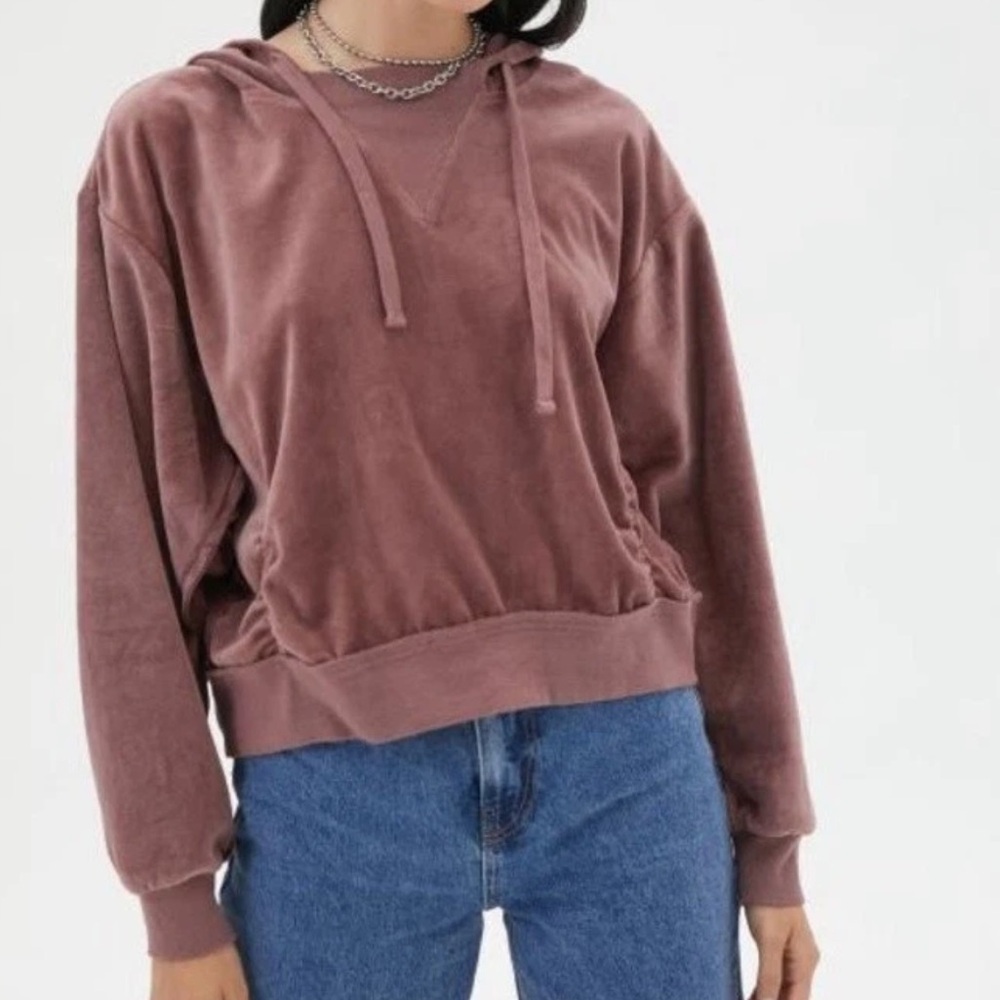 Out From Under Urban Outfitters Women S Mauve Velour Oversized Ruched Hoodie